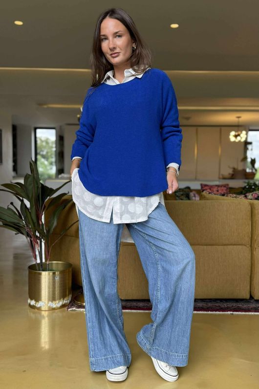 Made in Italy Conrad Body Skim Knit Jumper Lapis
